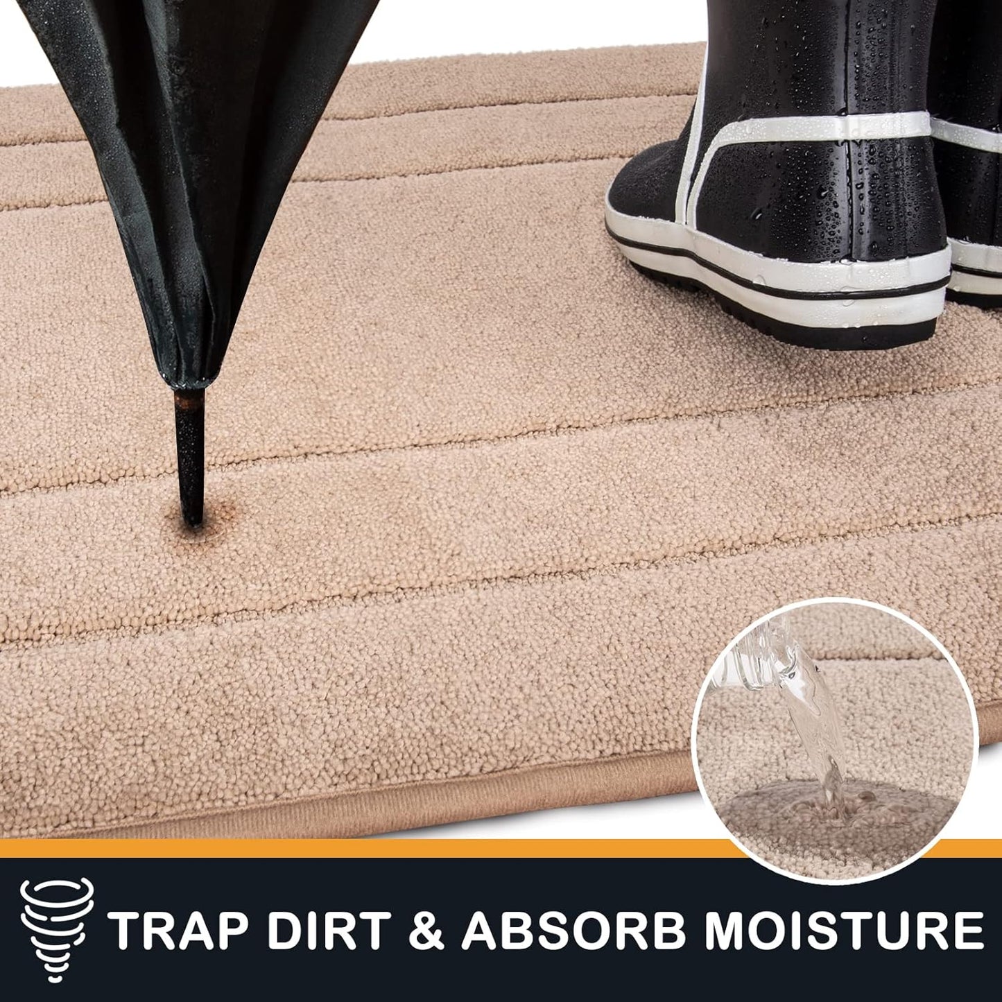 PURRUGS Dirt Trapping Door Mat 20" x 31.5", Non-Slip/Skid Machine Washable Entryway Rug, Dog Doormat, Super Absorbent Welcome Mat for Muddy Wet Shoes and Paws, Beige