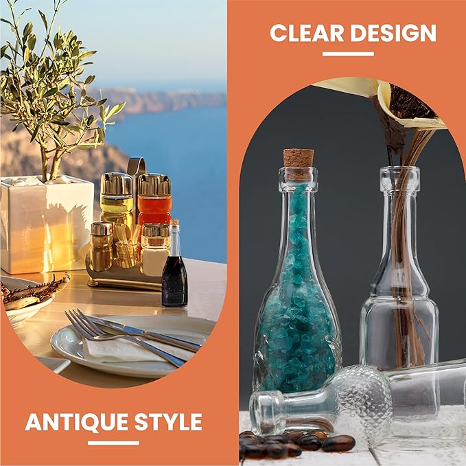 BULK PARADISE Decorative 6 Pack Clear Glass Bottles and Small Mini 12 Pack Clear Glass Bottles