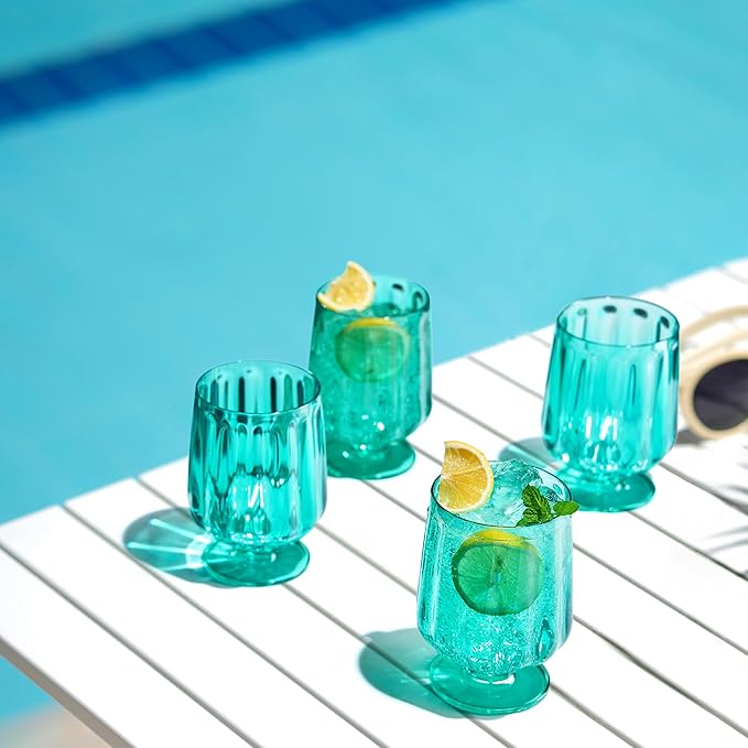 15oz Unbreakable Premium Drinking Glasses Set of 4 - Super Grade Acrylic Plastic - Perfect For Gifts - European Style Shatterproof BPA-free Glassware Dishwasher-Safe, Indoor & Outdoor Drinkware (Lime)
