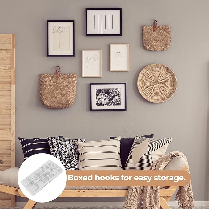 Bilillo 30PCS Adhesive Picture & Plate Hangers, No Nails Wall Hooks, Invisible Heavy Duty Sticky Hanging Hooks for Frames, Plates, Wall Art Decor, No Damage (Round & Square)