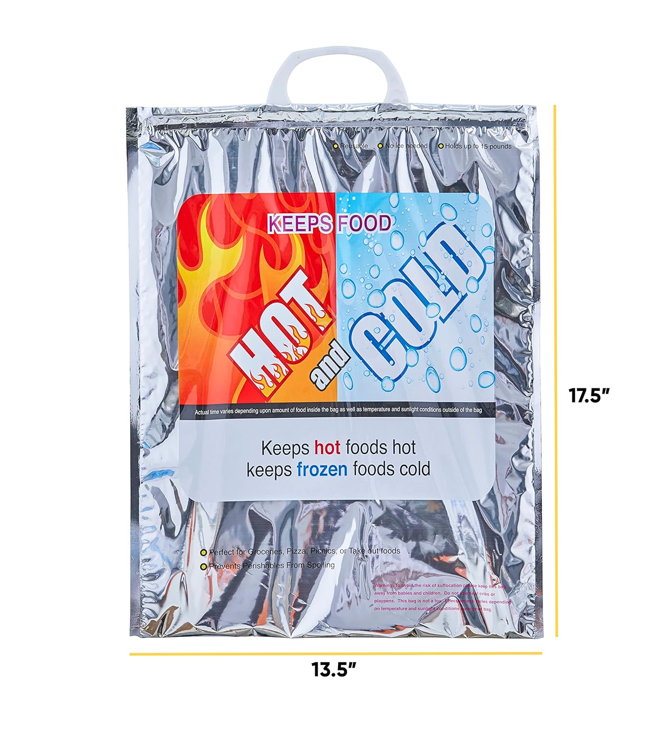 Superio Hot and Cold Insulated Bags for Food Delivery, Grocery Shopping Bags, Food Storage for Hot and Frozen Food for Travel, Disposable Cooler Bag, Reinforced Thermal Lunch Bag (3, 13.5"x17.5")