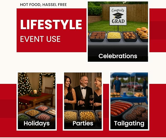 Flameless Food Warming Pads (6 Pack) - Food Warmers for Parties Buffet Disposable - Party Buffet Servers and Warmers for Half Size Pans - Heating Pads for Chafing Dish- Must-Have Catering Supplies