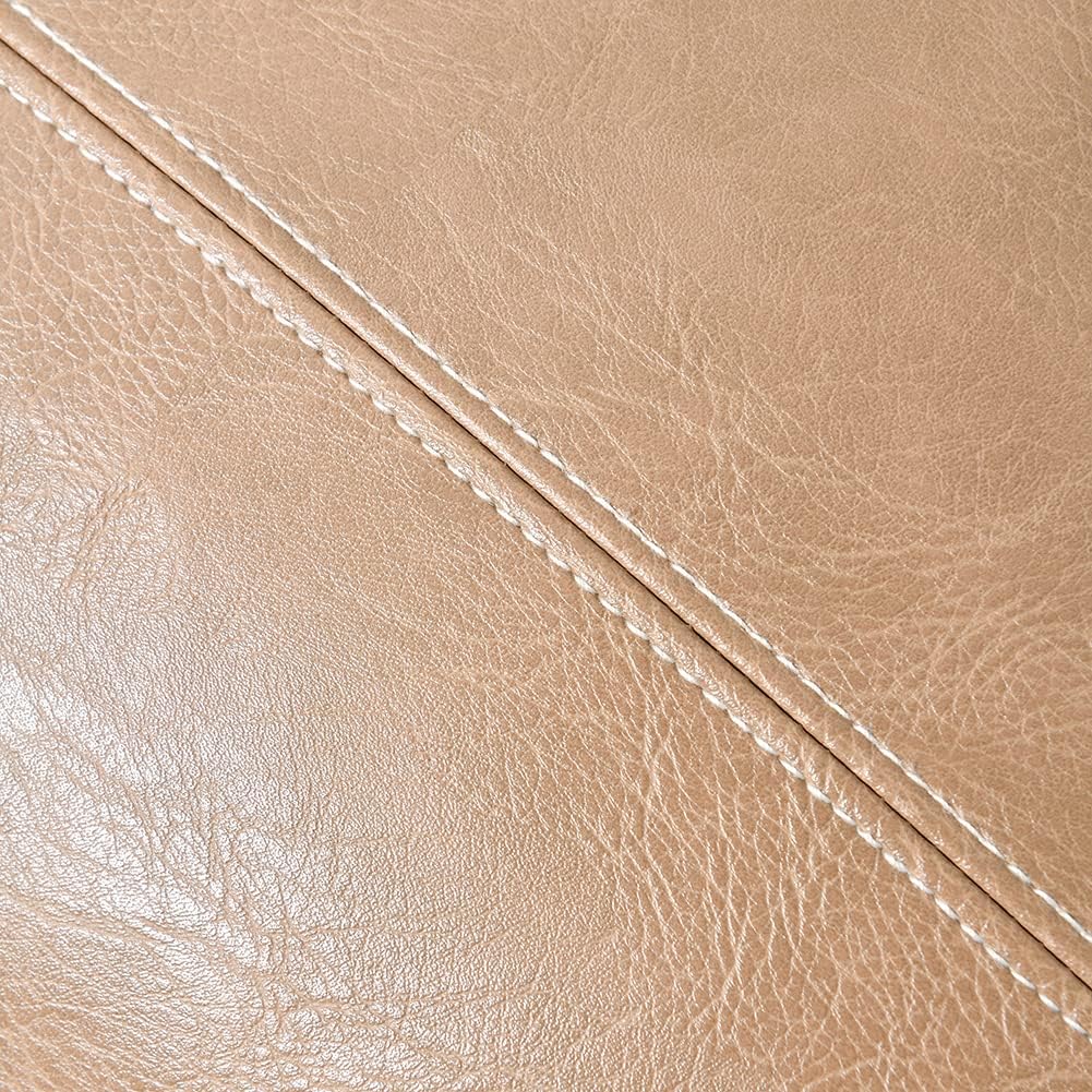 Fancy Homi Tan Decorative Throw Pillow Covers 18x18 Inch for Outdoor Couch Bed, Waterproof Faux Leather Hand Stitched Beige Square Cushion Case 45x45 cm, Modern Farmhouse Boho Home Decor