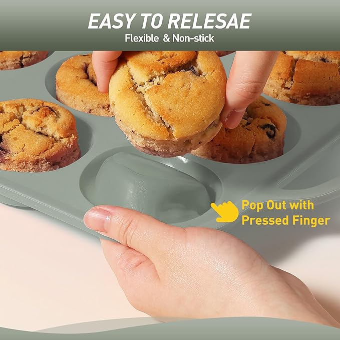 Socisen 24 Cups Silicone Muffin Pan with Metal Reinforced Frame Mini Size Cupcake Pan Tray Egg Bites Silicone Circle Cookie Molds Little Small Muffin Tin Tart Pans Baking Sheet Set for Sandwiches