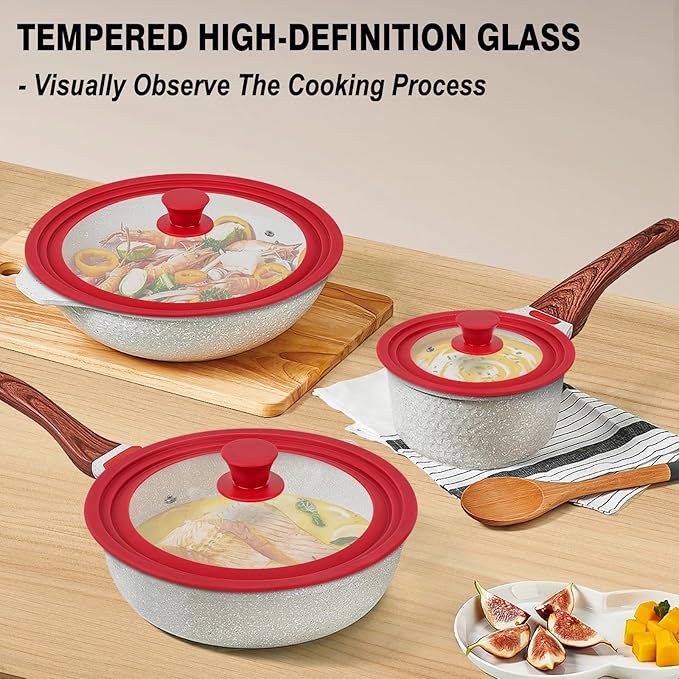 Universal Lids for Pots, Pans and Skillets Fits 7",8",9",10",11",12" Cookware, Replacement Pan Lid with Tempered Glass and Heat-Resistant Silicone Edge,Durable Frying Pan Cover