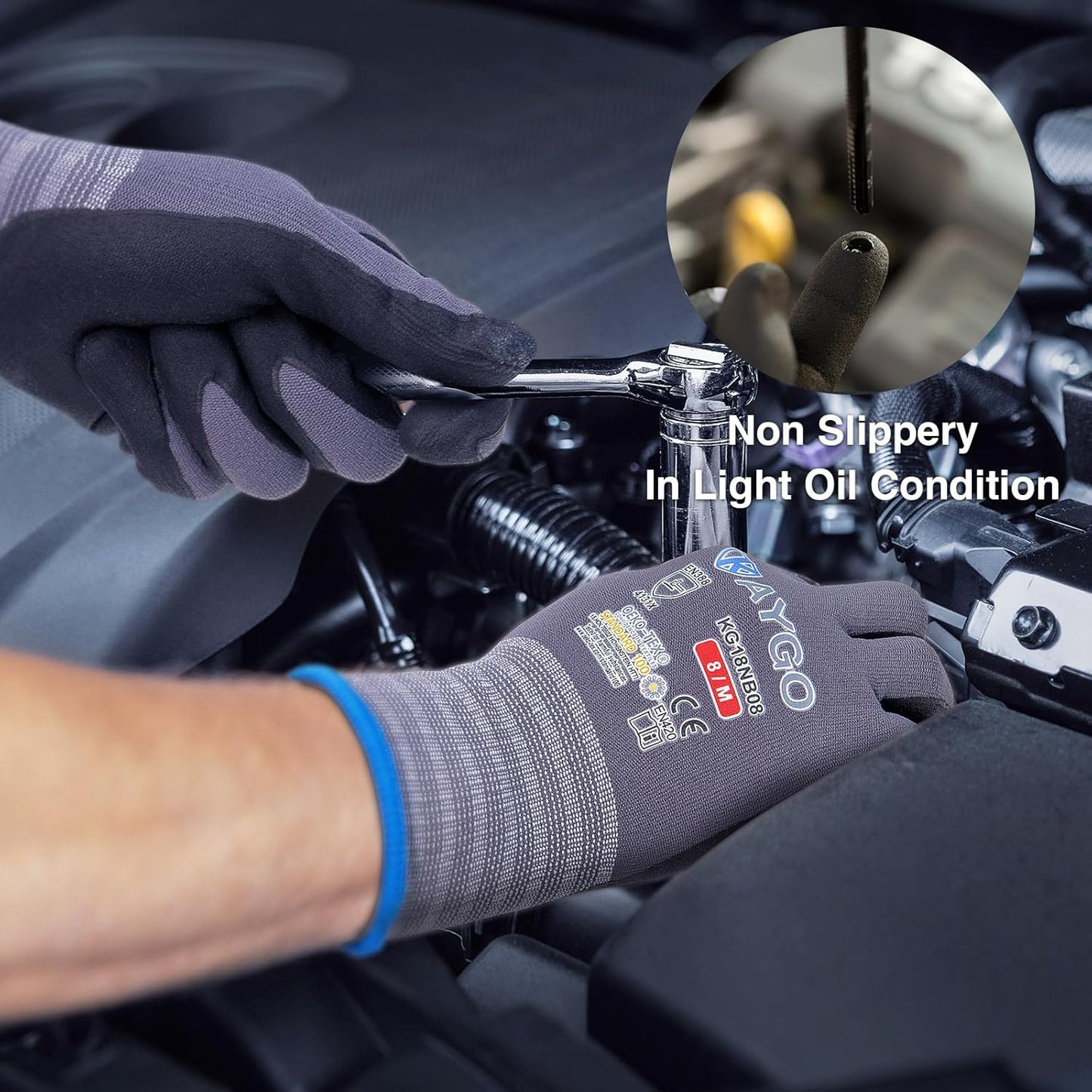 KAYGO Safety Work Gloves MicroFoam Nitrile Coated, 12 Pairs KG18NB,Seamless Knit Nylon Glove for Men and Women, Ideal for Automotive,Warehouse,Construction (M, Purple)
