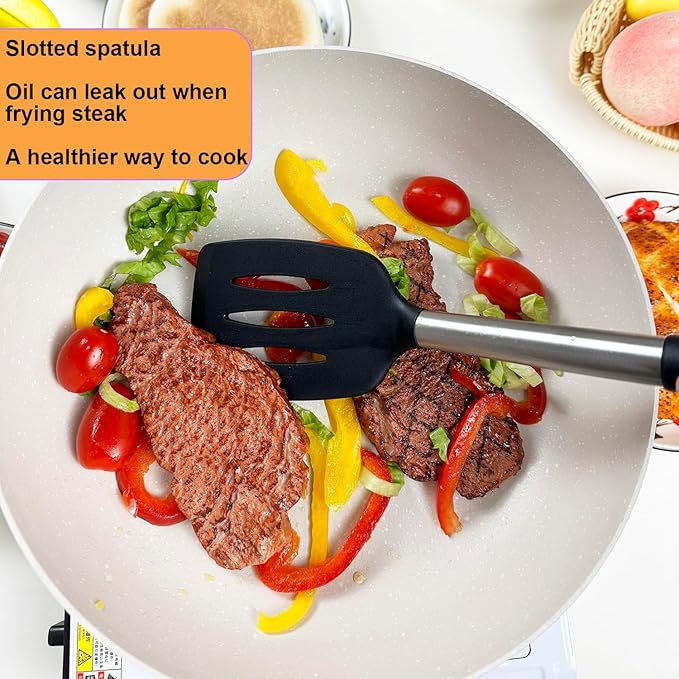 Spatula Set Silicone Heat Resistant for Nonstick Cookware Rubber Silicone Spatula Turner Fish, Large Nonstick Plastic Egg Wok Spatula for kitchen use Cooking Utensils Set