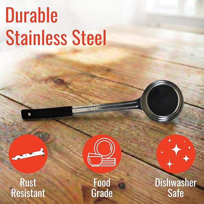 6 Ounce Solid Stainless Steel Portion Control Ladle Spoon for Measuring and Serving; Commercial Grade Serving Scoops [Pack of 2]