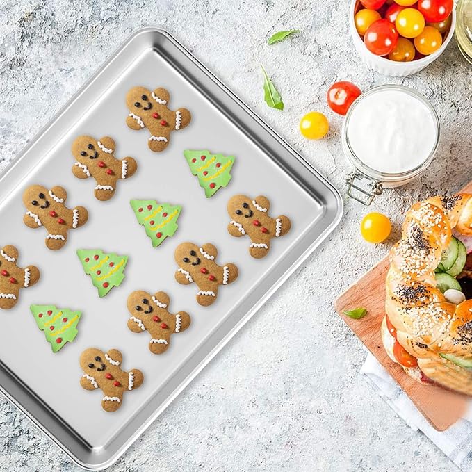 Baking Sheet with Rack Set [2 Pans + 2 Racks], Wildone Stainless Steel Cookie Sheet Baking Pan Tray with Cooling Rack, Size 12 x 10 x 1 Inch, Non Toxic & Heavy Duty & Easy Clean