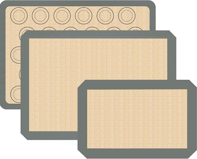 Macaron Silicone Baking Mat, 3 Pack Reusable Baking Mat, Non-Stick, Food Safe Silicone Cookies Sheets for Baking