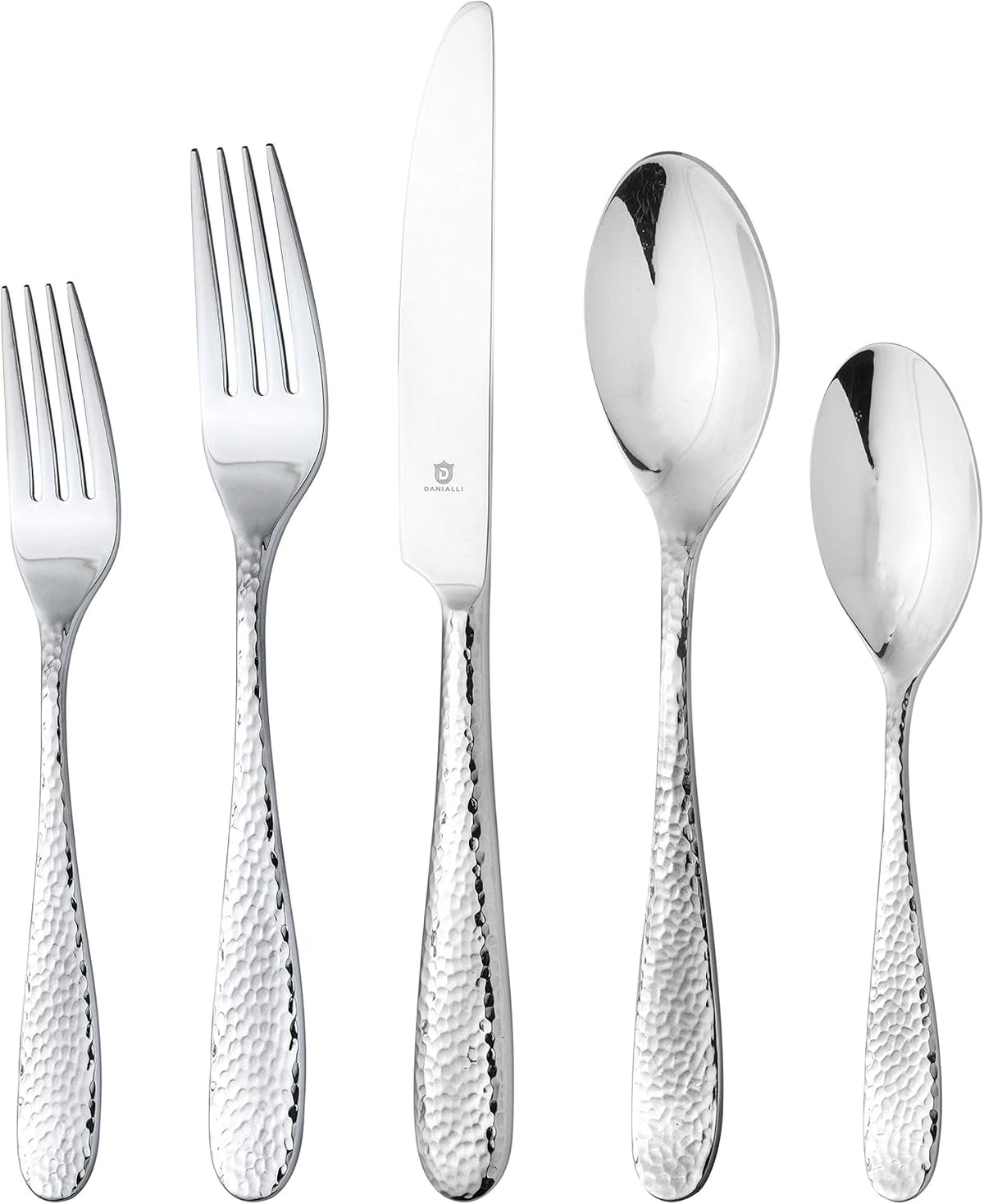 Hammered Silverware Set | Premium 18/10 Stainless Steel Flatware Service for 4 | Heavy-Duty & Dishwasher Safe | Built to Last (20-Piece, Fidenza Hammered)