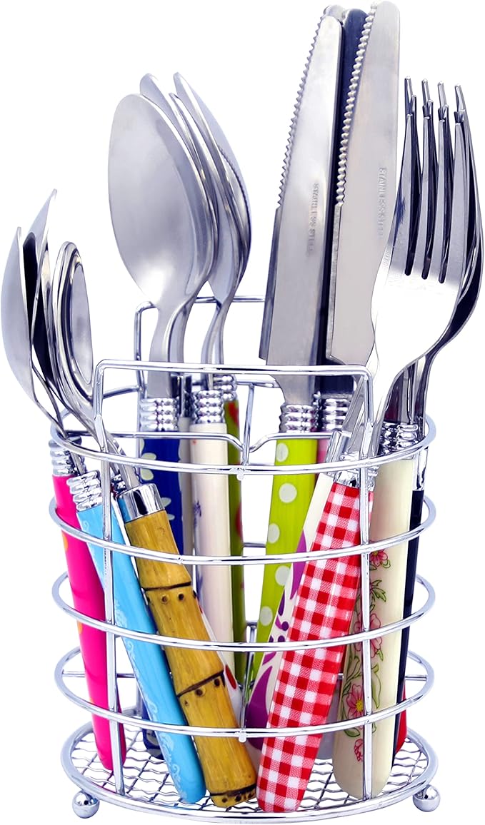 The Original Brink House Eclectic Collection Mix & Match Stainless Steel Cutlery Set with Multicolored Handles / 16 pieces with Metal Stand/Lifestyle utensils for home, apartment, dorm, outdoor