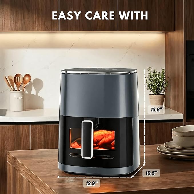Airfryer 12-in-1,Large Air Fryer 6QT, Square Airfryers Non Toxic, Cooking, Fries, Custard, Chicken Wings, Sea Food, Vegetabels, Nonstick & Easy-Clean Basket, Grey
