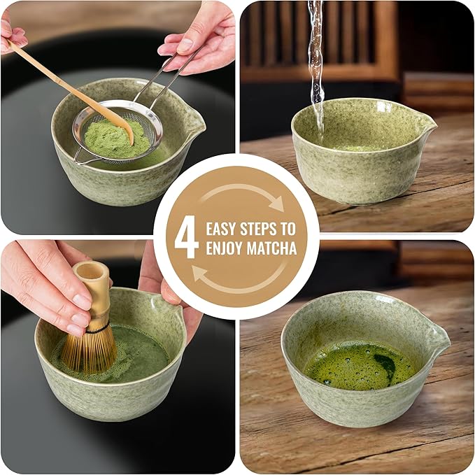 Matcha Whisk Set, Matcha Making Kit Whisk (Chasen Holder), Ceramic Whisk Holder (Light Blue), Bamboo Scoop, Powder Starter Sifter, Spoon Japanese Tea Tools For Ceremony Gift