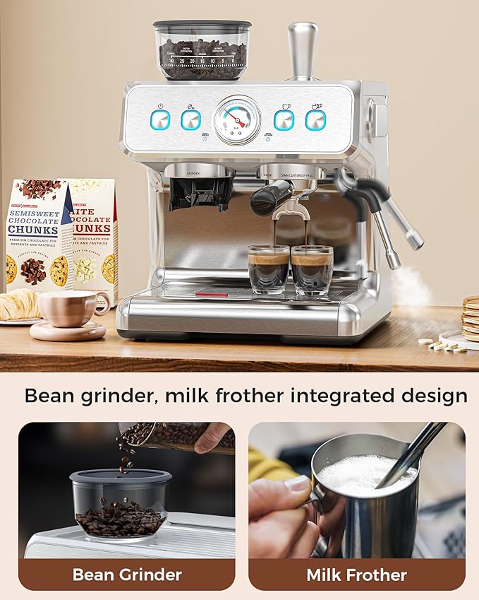 Kndko Dual Boiler Espresso Machine-Simultaneous Coffee & Steam, 20 Bar Espresso Coffee Machines with Grinder, Professional Expresso Coffee Maker for Home, Coffee Shop, Small Café