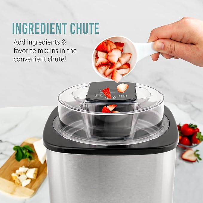 Nostalgia 2-Quart Electric Ice Cream Maker – Make Homemade Ice Cream, Gelato, Sorbet & Frozen Yogurt – No Salt/Ice Needed, Digital Controls, Mix-In Chute & Freezing Gel Canister – Stainless Steel