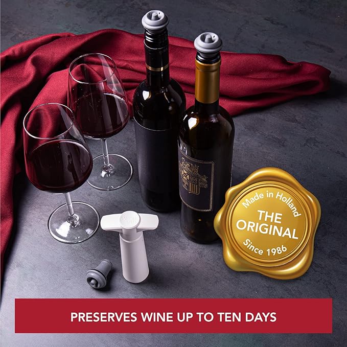 Vacu Vin Original Wine Saver with 2 Vacuum Bottle Stoppers – Wine Preserver Pump for Red or White Wine – Manual Air Remover System – Airtight Seal – Keep Wine Fresh Longer – White