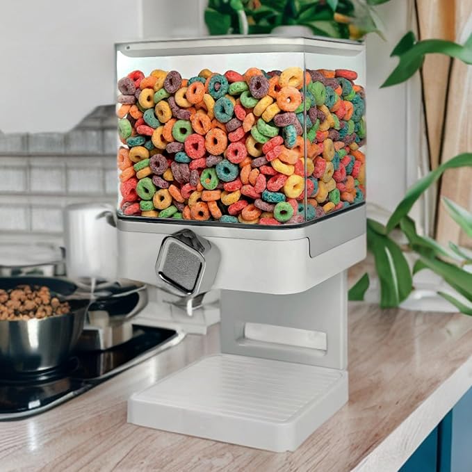 Zevro Compact Dry Food Dispenser, Single Control, White/Chrome