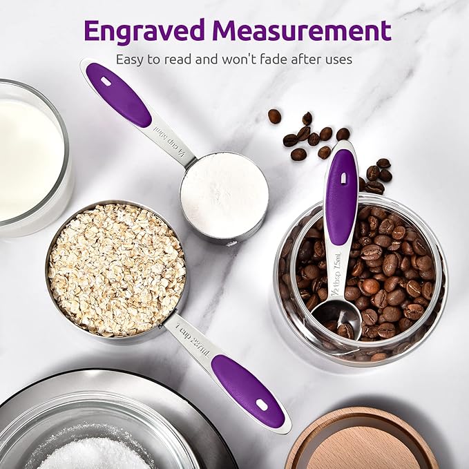 U-Taste 14in Extra Large Flexible Silicone Spatula with 600ºF Heat Resistance, and Upgraded Measuring Cups and Spoons Set of 10 with Reinforced Welded Handle (Purple)