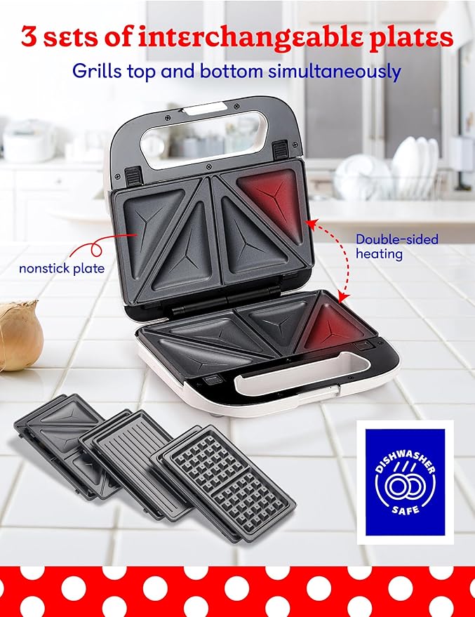 3-in-1 Indoor Grill, Sandwich/Panini Press & Waffle Maker Plus, White