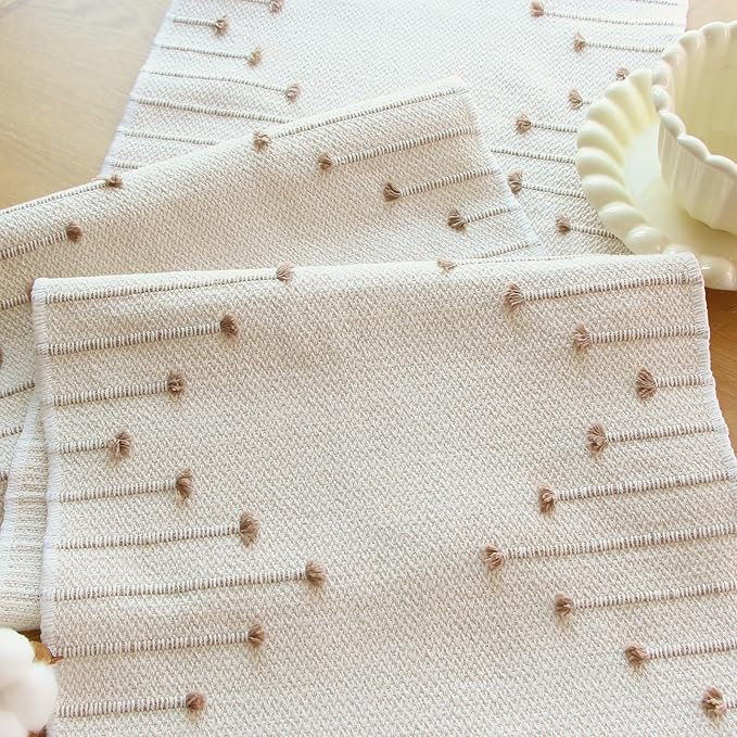 FEXIA Boho Table Runner with Tassels 72 Inches Long for Home Decor Room Decor Farmhouse Rustic Macrame Table Runners for Dining Bedroom Bridal Shower(12x72 Inches)