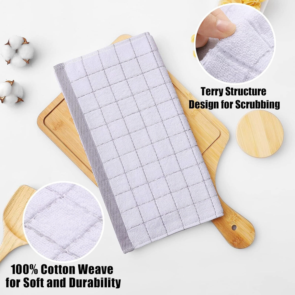 Homaxy 100% Cotton Terry Kitchen Dish Cloths, Ultra Soft and Absorbent Dish Towels for Kitchen, Suitable for Drying and Washing Dishes, 8 Pack, 12 x 12 Inches, White