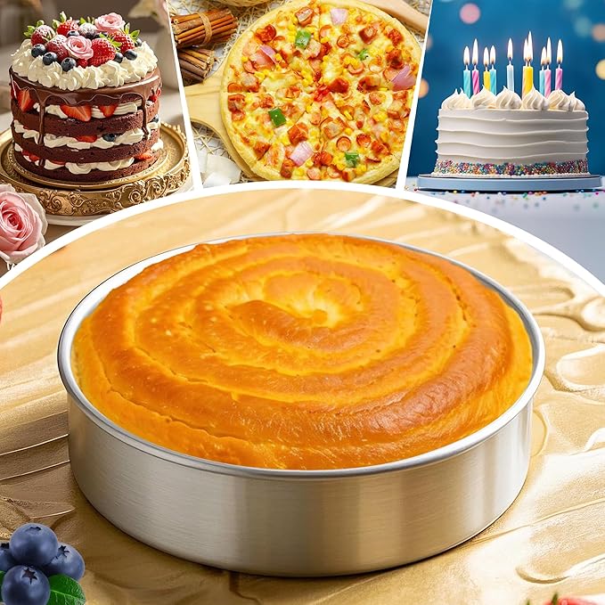 8 Inch Cake Pan Set of 2, Stainless Steel Baking Pan Round Cake Mold for Layered Cakes, No Coating Smash Cake Pans Cake Mold, Mirror Finish Dishwasher Safe Cake Pans Sets for Baking