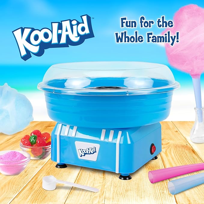 Kool-Aid Cotton Candy Machine - Fun Cotton Candy Machine for Kids with 2 Reusable Cones, 1 Sugar Scoop, and 1 Extractor Head – Blue