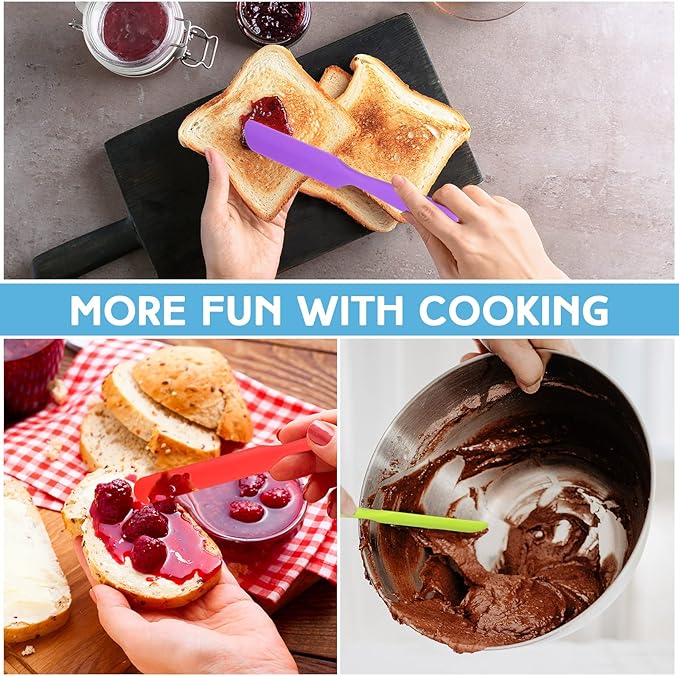 Lasnten 24 Pcs Silicone Spatula Set Heat Resistant Spatula Silicone Flexible Non Stick Jam Scraper with Long Handle Mixing Batter Scraper for Butter Cake Cream Icing Cooking Kitchen Baking