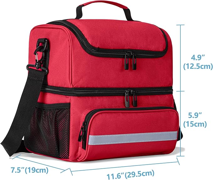 CURMIO Double Layers Medicine Storage Bag, Pill Bottle Organizer Bag with Inner Dividers, Medication Travel Bag for Vitamins, Supplements, Prescription Bottles, Medical Supplies, Red (Patent Design)