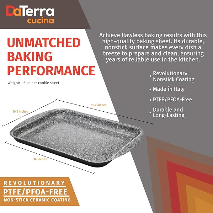 DaTerra Cucina - 16" x 11" x 1" Nonstick Ceramic Coated Baking Sheet Twin Pack – Professional Grade, PTFE, Cadmium, Lead & PFOA Free, Oven Safe, Ideal for Baking, Roasting, and Cooking