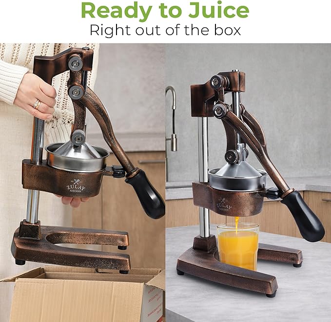 Zulay Kitchen Cast Iron Juicer - Heavy Duty Manual Juicer with Detachable Strainers for Easy Cleaning, Orange Juice Press for Citrus Fruits, Perfect for Bartenders, Juice Lovers & Health Enthusiasts