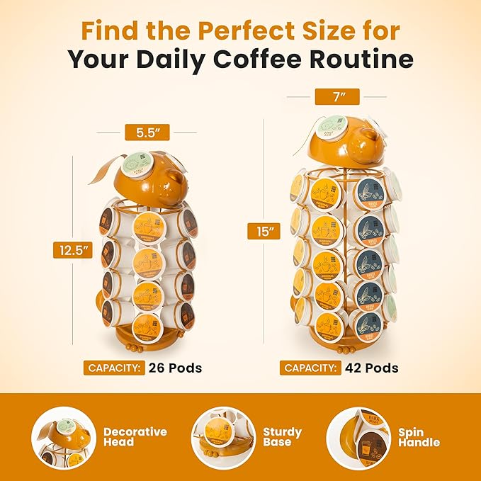 Made Easy Kit Carousel Coffee Pod Holder, Compatible with Keurig K-Pods K-Cups, Countertop Rack Storage Organizer, Metal Home and Kitchen Decor, Capsule Café Station Bar (Large, Brown Dog)