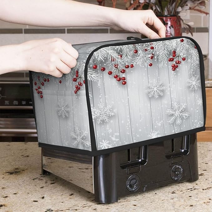 Toaster Cover 2 Slice Snowflake Winter White Berry Kitchen Small Appliance Covers with Pockets Dust and Fingerprint Protection