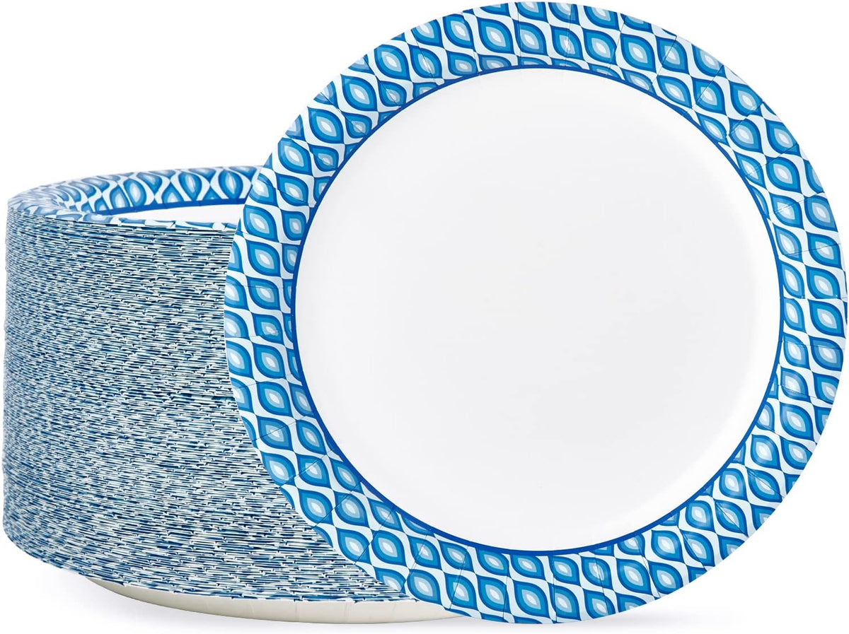 MUCHII Paper Plates 10 Inch, 150 Count Soak and Cut Proof, Blue Large Disposable Plates Bulk for Daily Use, Parties