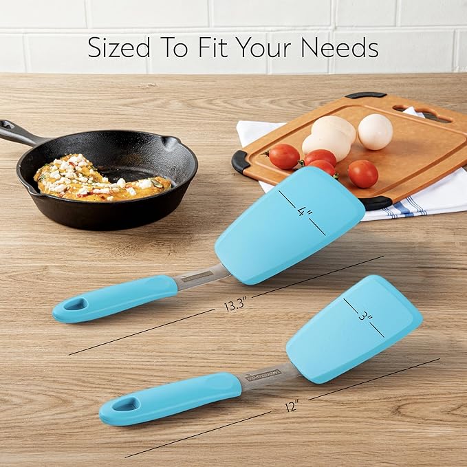 Restaurantware Comfy Grip Silicone Turner 1 Durable Cooking Turner - Stainless Steel Body Rubber Handle With Hole Turquoise Silicone Flipper Spatula Tolerates Up To 446F Dishwashable