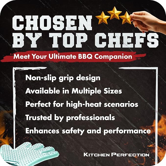 KITCHEN PERFECTION Silicone Smoker Oven Gloves -Extreme Heat Resistant BBQ Gloves -Handle Hot Food Right on Your Smoker Grill Fryer Pit|Waterproof Oven Mitts Grill Gloves |Superior Value Set+3 Bonuses