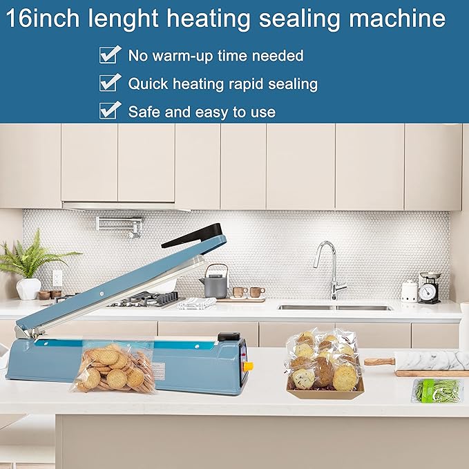 Impulse Heat Sealer 16 Inch Mylar Bag Sealer Heat Seal Machine, 110v Manual Heat Sealer for Plastic/Poly/Cookie Bags, 8 Replacement Parts & Teflon Cloth Strip(2 Round Cutter Lines Included)