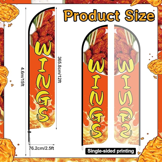 HunnmingRe Wings Street Advertising Swooper Flag Banner 15ft Feather Flag with Pole and Ground Stake Advertising Feather Banner Sign for Restaurant Business Outside Ground