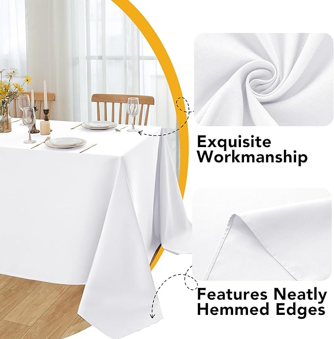 6-Pack White Tablecloths for Square Tables, 54 x 54 Inches, Stain-Resistant Polyester Fabric for 2 Foot Tables - Washable Table Covers for Weddings, Banquets, Birthday Parties, Events