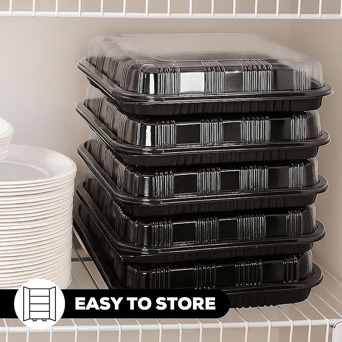 10 Pack Catering Trays with Lids – 13" Serving Tray with Lid, Heavy Duty Recyclable Plastic Party Platters for Catering, Buffet, Picnics & Events – Food Trays with Clear Lid (13.39 × 9.84 × 2.95 inch)