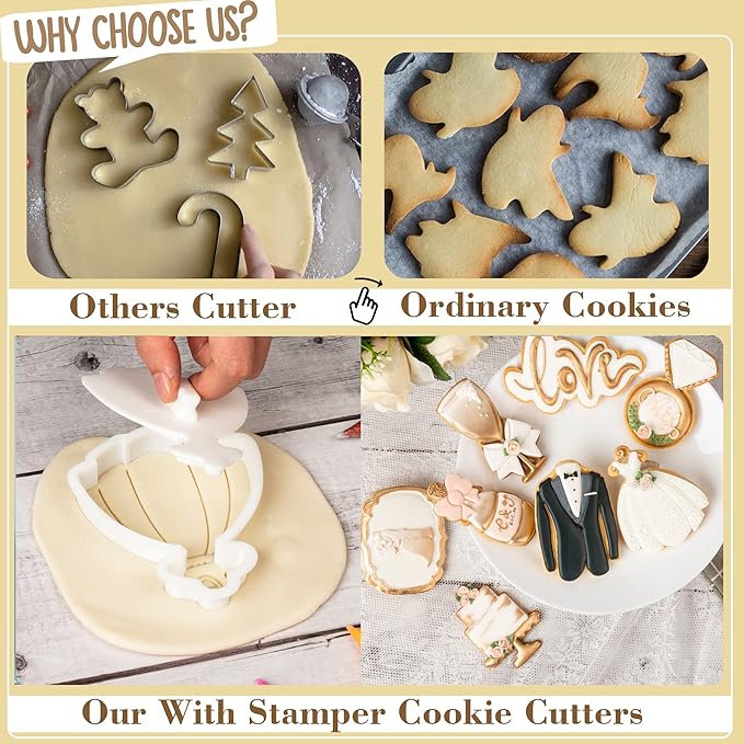 Flycalf Love Cookie Cutter with Plunger Stamps Baking Dough Tools Wedding Cake Shapes PLA Cutter Molds for Birdesmaid Party 3" Kitchen Supplies