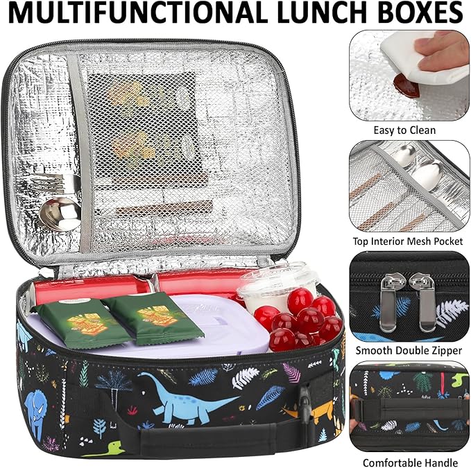 Lunch Box Kids Insulated Lunch Bag for Boys Girls Cute Reusable Lunch Tote Bag Waterproof Portable Thermal Lunch Box Kids for School Picnic Travel Dinosaur