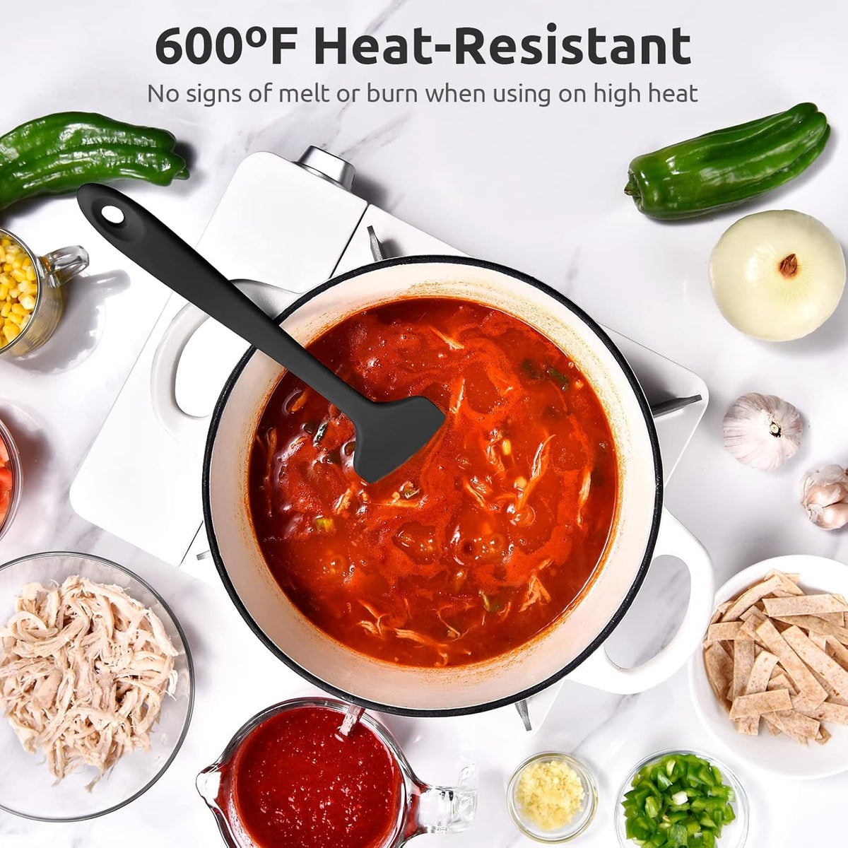 Heat Resistant Silicone Large Spatula: U-Taste 600ºF High Heat Flexible 11.38in Silicon Mixing Stirring Cooking Scraping Baking Bowl Scraper Seamless Spreader for Kitchen Nonstick Cookware (Black)