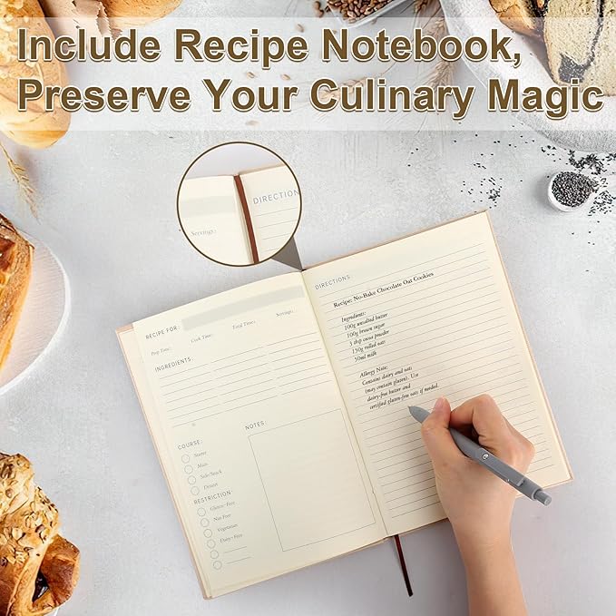 4 Pieces Bakeware Set | 3 Baking Pans & 1 Recipe Notebook Combo | Nonstick Cookie Sheets for Baking Supplies | No Rust & No Toxic Heavy Duty 3 Baking Trays 18''+15''+13'' & 1 Blank Recipe Book