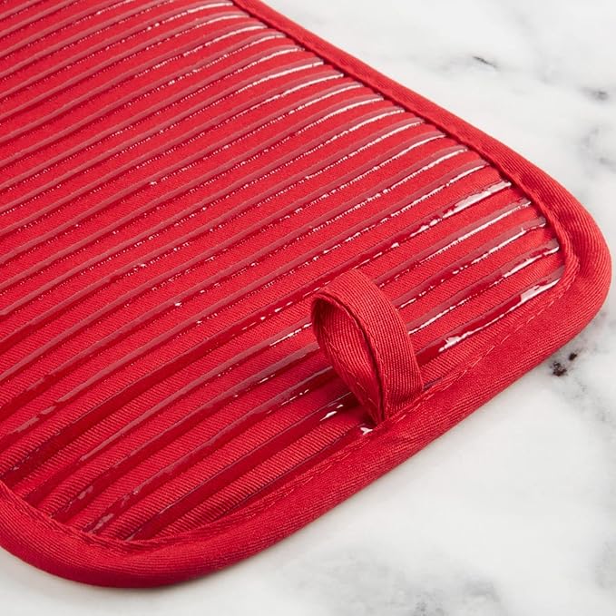 KITCHENAID Quilted Cotton Terry Cloth Oven Mitt, Pot Holder, Kitchen Towel 4-Pack Set, Heat Resistant, Silicone Grip, Gift Set, Passion Red, 16"x26", 7"x13" & 7"x10"