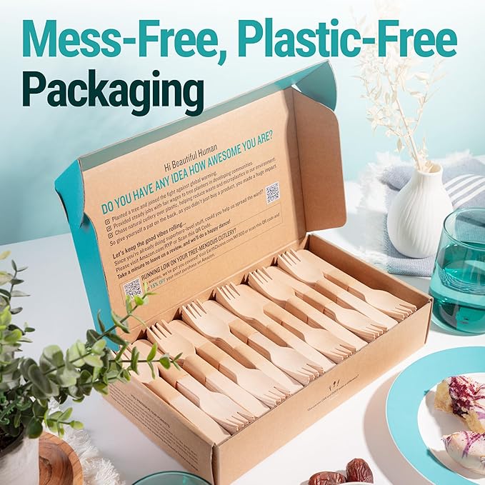 Disposable Wooden Forks For Eating - 300pcs - Heavy Duty & Sharp - Our Guilt-Free FSC Certified Wood Protects Forests - A Great Alternative to Bamboo Forks Disposable