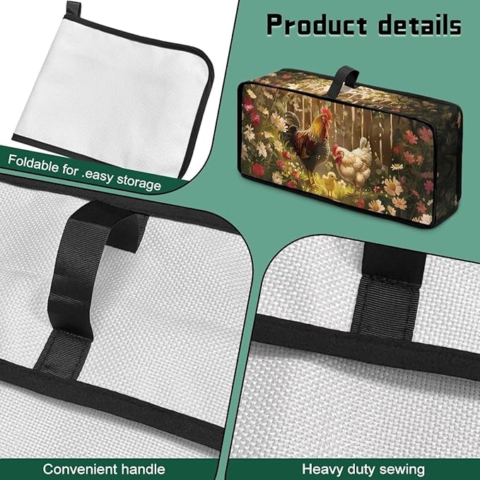 Farm Chicken Toaster Cover 2 Slice Dustproof Protective Cover for Toaster 2 Slice Long Slot, Water-Resistant Thin Dust Covers for Kitchen Appliances