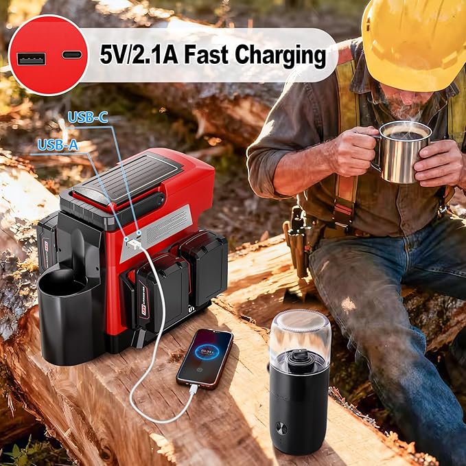 Taingwei Cordless Coffee Maker for Milwaukee M18 18V Battery, Portable Drip Coffee Maker with Electric Coffee Grinder for RV, Camping, Travel, Car, Hiking (Battery Not Included)