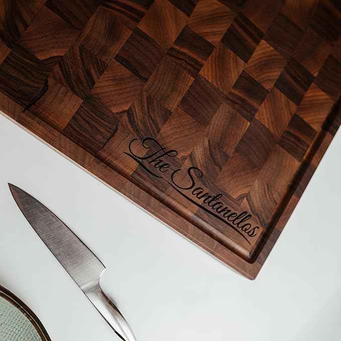 Handmade Personalized Walnut End Grain Cutting Board – Custom Engraved Wood Chopping Block, Perfect Gift for Home Chefs by GrainWoods (21x15x2 Inches)